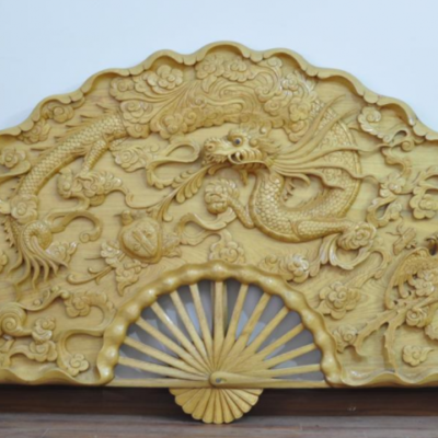 Tranh quạt gỗ hương tứ linh
