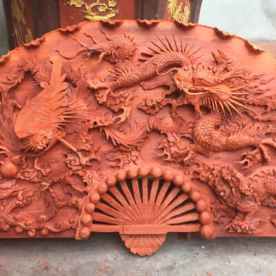 Tranh quạt gỗ hương tứ linh