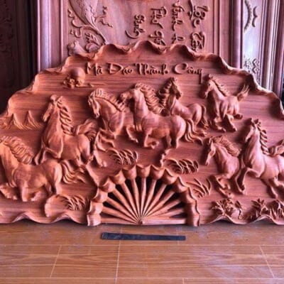 Tranh quạt gỗ hương tứ linh
