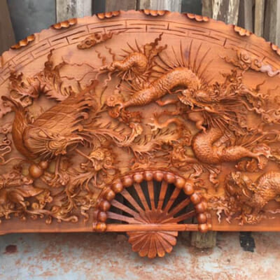 Tranh quạt gỗ hương tứ linh